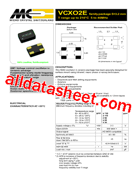 VCXO2EV-R24T3 Datasheet PDF - MICORO CRYSTAL SWITZERLAND