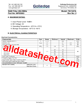 MP05063 Datasheet PDF - Golledge Electronics Ltd
