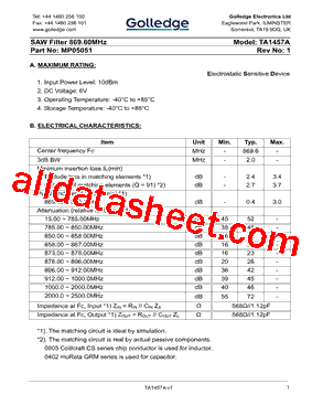 MP05051 Datasheet PDF - Golledge Electronics Ltd