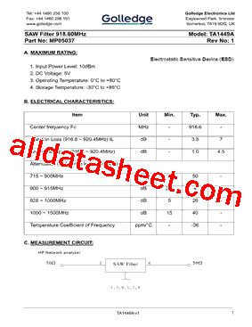 MP05037 Datasheet PDF - Golledge Electronics Ltd