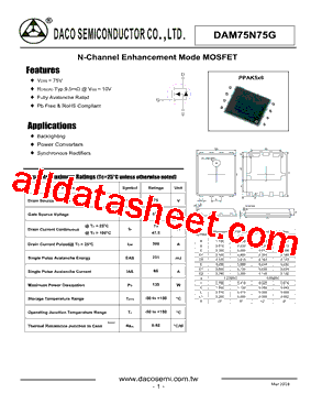 DAM75N75G Datasheet PDF - DACO SEMICONDUCTOR CO.,LTD.