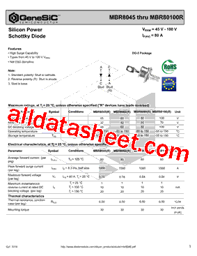 MBR80100R Datasheet PDF - GeneSiC Semiconductor, Inc.