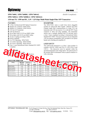 SPM-7600AG Datasheet PDF - Optoway Technology Inc