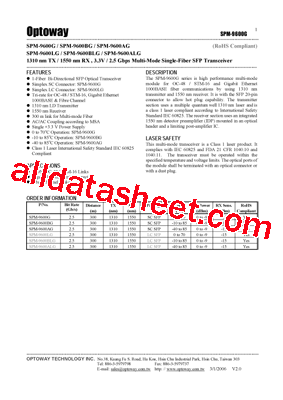 SPM-9600AG Datasheet PDF - Optoway Technology Inc