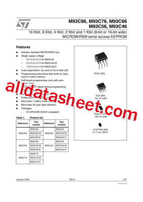 M93C46-RBN3TP Datasheet PDF - STMicroelectronics