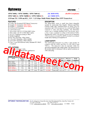 SPM-7600AG Datasheet PDF - Optoway Technology Inc