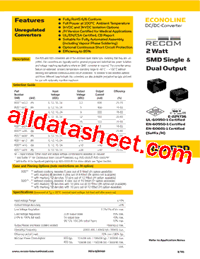 R2D-xx15 Datasheet PDF - Recom International Power