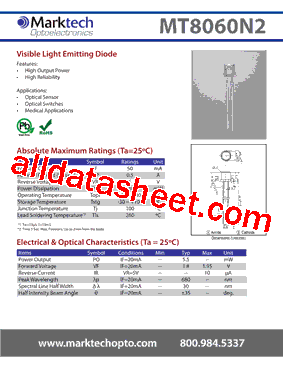 MT8060N2 Datasheet PDF - Marktech Corporate