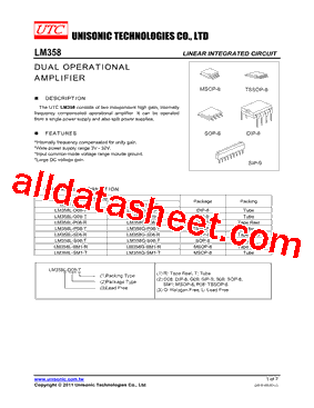LM358G-S08-R Datasheet PDF - Unisonic Technologies