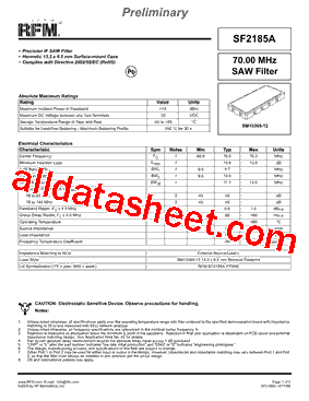 SF2185A Datasheet PDF - RF Monolithics, Inc