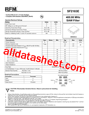 SF2183E Datasheet PDF - RF Monolithics, Inc