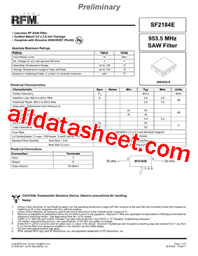 SF2184E Datasheet PDF - RF Monolithics, Inc
