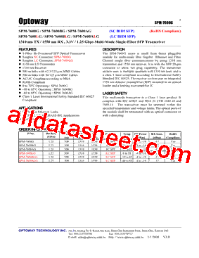 SPM-7600AG Datasheet PDF - Optoway Technology Inc