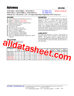 SPM-9700AG Datasheet PDF - Optoway Technology Inc
