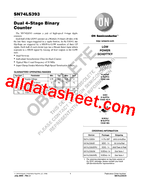 SN74LS393D Datasheet PDF - ON Semiconductor