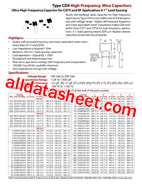 CD4FD201J03 Datasheet PDF - Cornell Dubilier Electronics