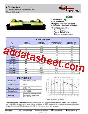 RSN-1 Datasheet PDF - Riedon Powertron